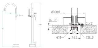Напольный смеситель для ванны Boheme Uno 469-MG золото матовое